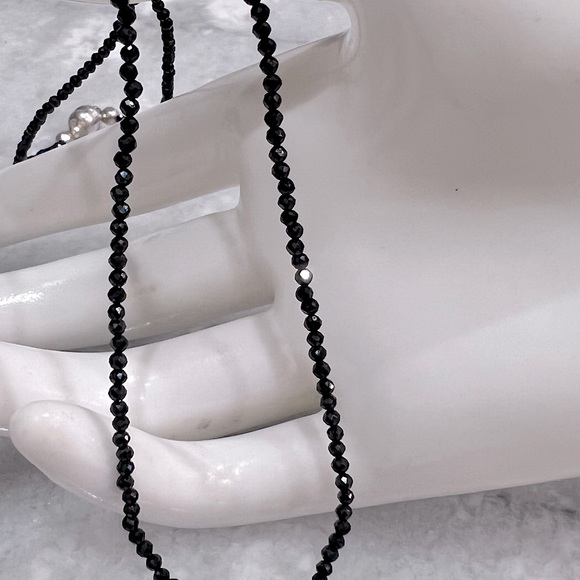 Fossil Orthoceras Silver Pendant with Thai Black Spinel Beaded 18” Necklace - Picture 6 of 14